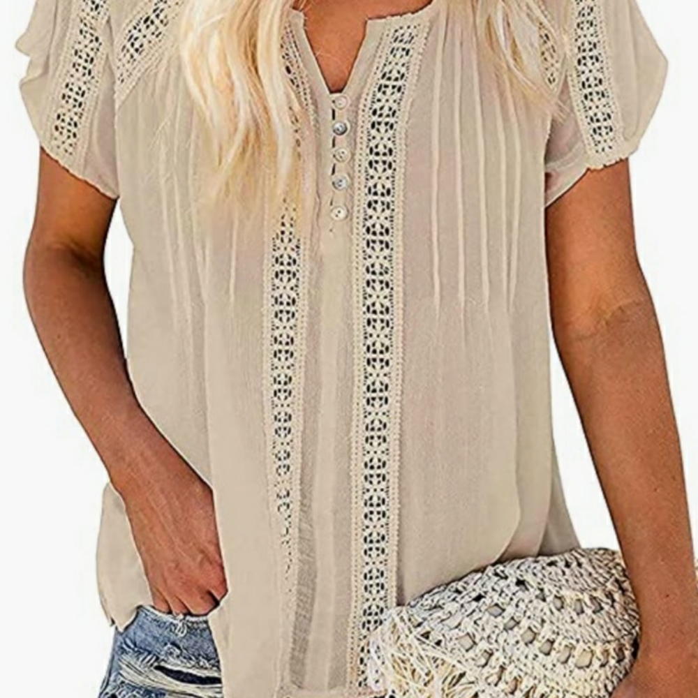 Women's Lace Crochet Top w/ V-Neck